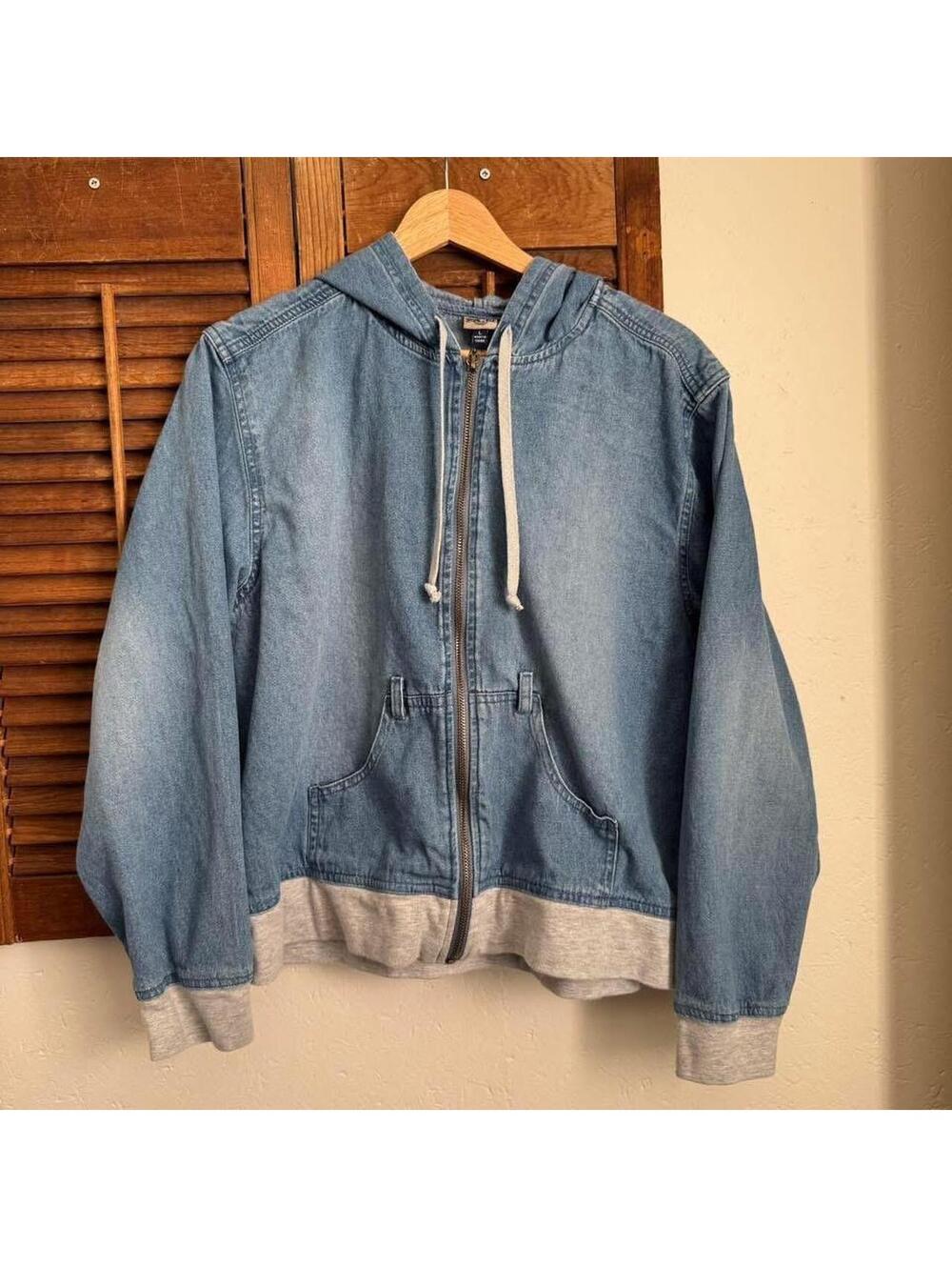 Vintage denim and grey sweater zip-up hoodie sz large 100% cotton